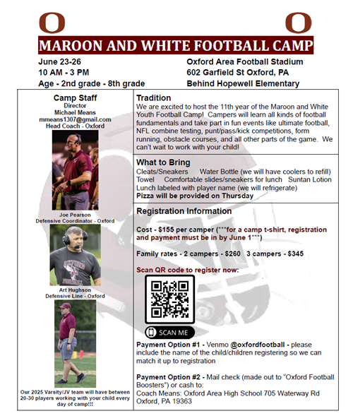 2025 Maroon and White Youth Football Camp